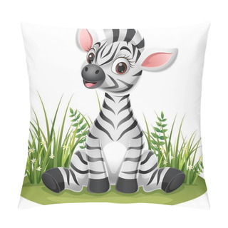 Personality  Vector Illustration Of Cartoon Baby Zebra Sitting In The Grass Pillow Covers