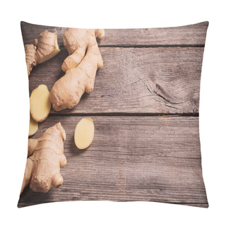 Personality  Ginger Root Sliced On Wooden Background Pillow Covers