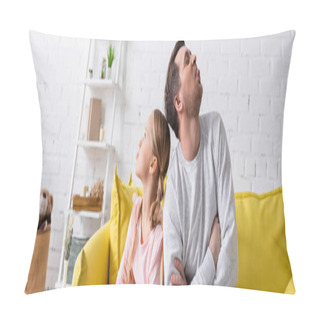 Personality  Offended Dad And Daughter Sitting Back To Back And Sticking Out Tongues, Banner Pillow Covers
