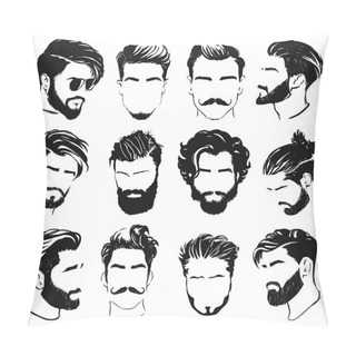 Personality  Vector Illustration Of Men Hairstyle Silhouettes Pillow Covers