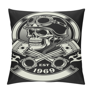 Personality  Vintage Biker Skull With Crossed Piston Emblem Pillow Covers