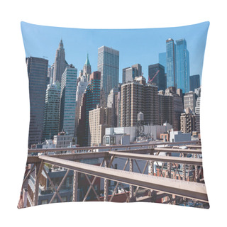 Personality  Urban Scene Of Manhattan From Brooklyn Bridge In New York, Usa Pillow Covers
