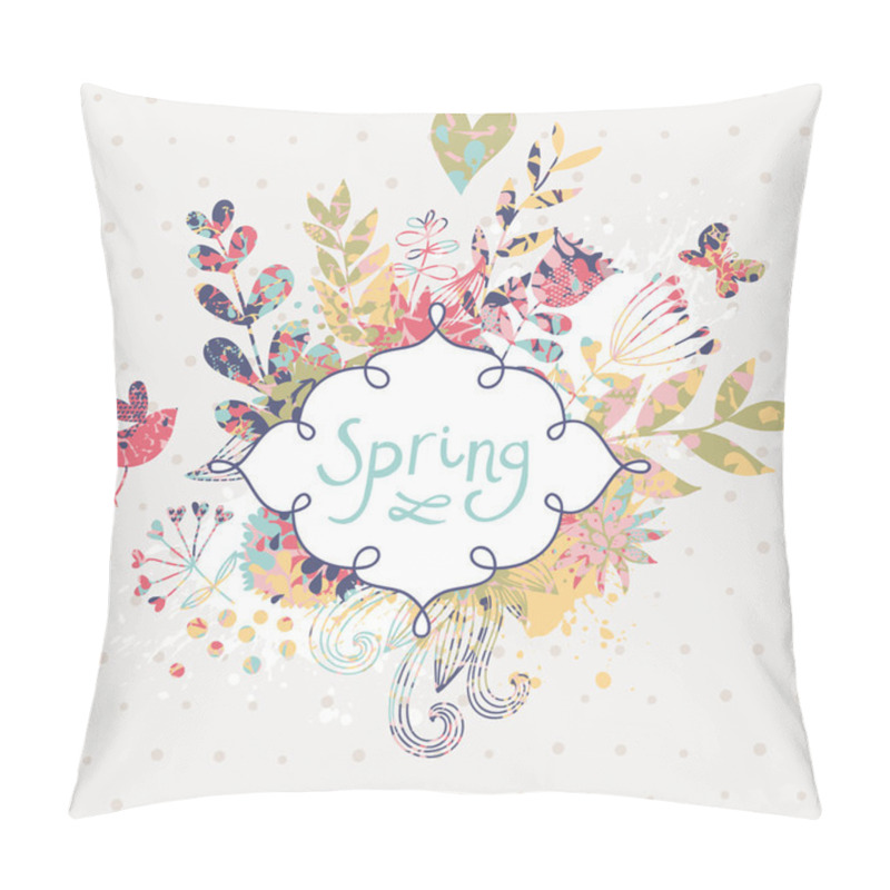 Personality  Vintage card in vector made of flowers and butterflies. Retro floral composition with a textbox. pillow covers