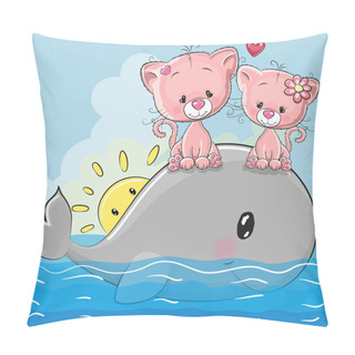 Personality  Cute Cartoon Kittens Are Sitting On The Whale Pillow Covers
