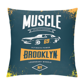 Personality  Vintage Muscle Car Vector Tee-shirt Logo Isolated On Dark.  Pillow Covers