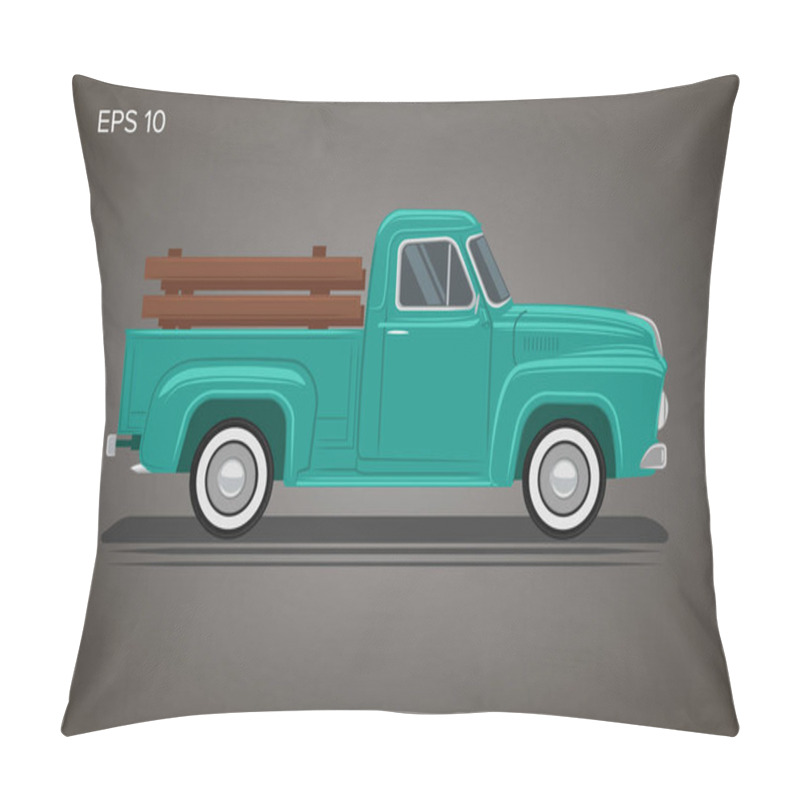 Personality  Old retro pickup truck vector illustration. Vintage transport vehicle pillow covers