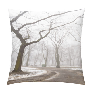 Personality  Snowy Winter City Park In Mist Pillow Covers
