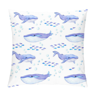 Personality  Whale Animals. Sea Seamless Patterns With Whales, Fishes. Watercolor Pillow Covers