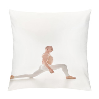 Personality  A Young Man Gracefully Executes An Acrobatic Element, Showcasing Balance And Serenity In A Studio Setting Against A White Background. Pillow Covers