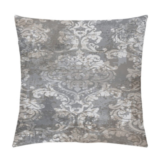 Personality  Rococo Texture Pattern Vector. Floral Ornament Decoration Old Effect. Victorian Engraved Retro Design. Vintage Fabric Decors. Gray Brown Colors Pillow Covers