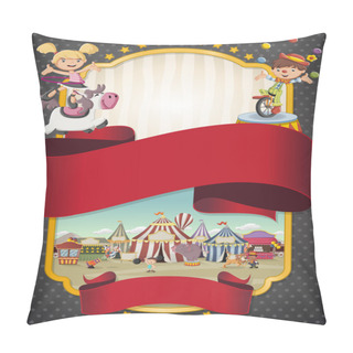 Personality  Poster With Cartoon Characters And Animals In Front Of Retro Circus. Pillow Covers