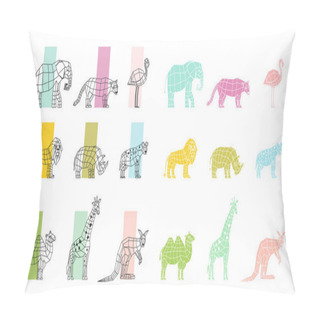 Personality  Wild Animals Flat Polygonal Icons Set Pillow Covers