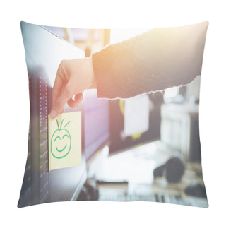 Personality  Smiley Illustration At The Working Place, Metaphor For Feedback  Pillow Covers