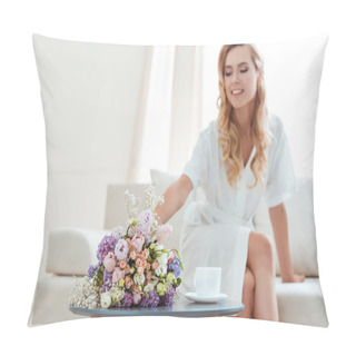 Personality  Woman On Sofa With Wedding Bouquet Pillow Covers