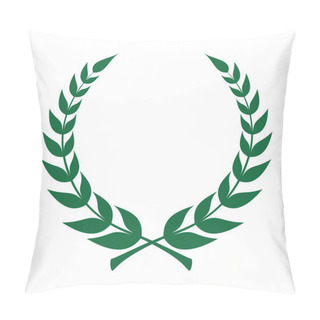 Personality  Laurel Wreath Icon. Emblem Made Of Laurel Branches. Laurel Leaves Symbol Of High Quality Olive Plants. Green Sign Isolated On White Background. Vector Illustration Pillow Covers