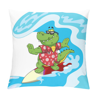 Personality  Illustration Of A Cute Crocodile Surfing  Pillow Covers