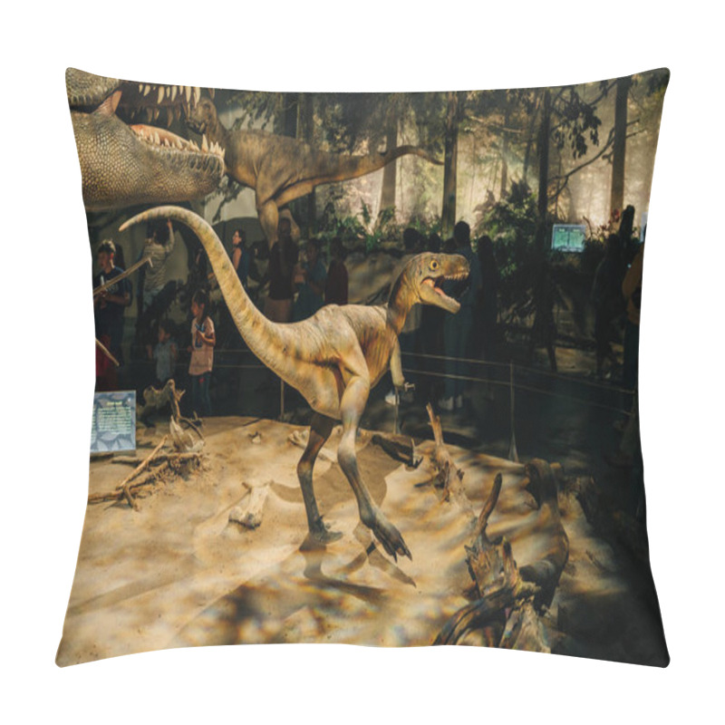 Personality  Drumheller, Canada - Mar 2023 Visitors Flock To The Dinosaur Exhibits At The Entrance Of The Royal Tyrrell Museum. High Quality Photo Pillow Covers