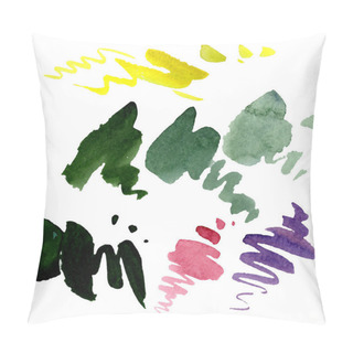 Personality  Abstract Green, Yellow And Purple Aquarelle Splashes For Background, Texture. Watercolor Background Illustration Set. Aquarelle Hand Drawing Isolated Stains. Pillow Covers
