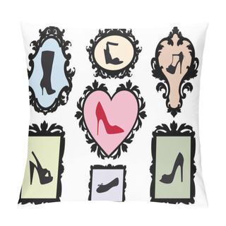 Personality  Shoe Silhouettes In Antique Frames, Vector Set Pillow Covers