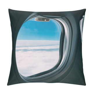 Personality  Airplane Window With View Of Blue Cloudy Sky Pillow Covers
