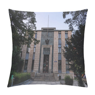 Personality  Katowice, Poland - August 26, 2022: Facade Of Main Library Of Medical University Of Silesia In Katowice Pillow Covers