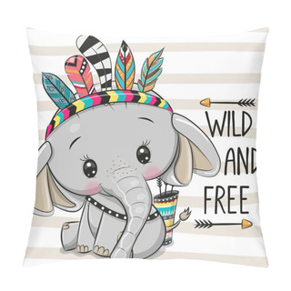 Personality  Cartoon Elephant With Feathers On A Stripes Background Pillow Covers