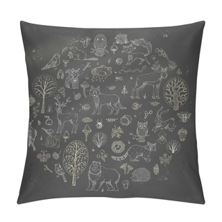 Personality  Set Of Chalk Animals And Woodland Elements  Pillow Covers