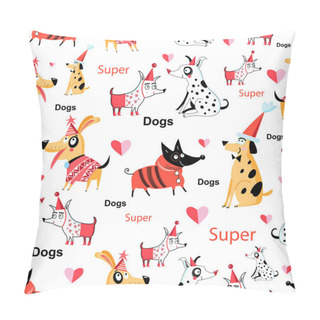 Personality  Seamless Funny Pattern Of Enamored Funny Dogs  Pillow Covers