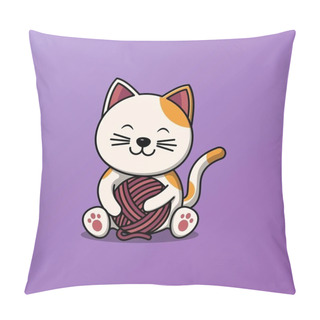 Personality  Cute Cat Hugging Yarn Ball Vector Illustration Pillow Covers