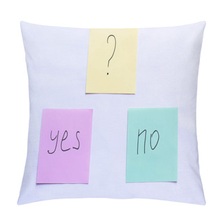 Personality  Top View Of Cards With Question Mark Above Yes And No Words On White Background Pillow Covers