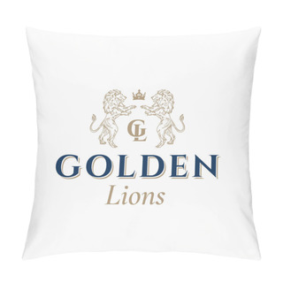 Personality  Golden Lions Abstract Vector Sign, Symbol Or Logo Template. Hand Drawn Lion Sillhouettes With Classy Retro Typography. Vintage Heraldry Vector Crest Or Emblem. Pillow Covers