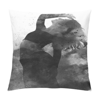 Personality Paintography. Double Exposure Portrait Of A Young, Elegant, Girl Pillow Covers