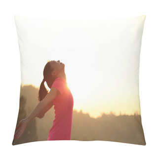 Personality  Cheering Asian Woman With Open Arms Pillow Covers