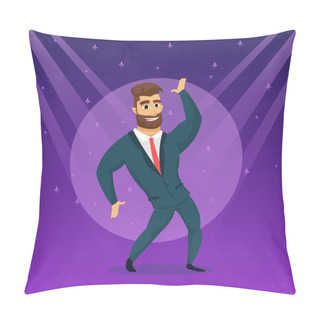 Personality  Bearded Fun Character Businessman Is Dancing. Happy Cartoon Business Men.  Vector Illustration Pillow Covers