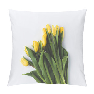 Personality  Beautiful Blooming Yellow Tulips Isolated On Grey  Pillow Covers