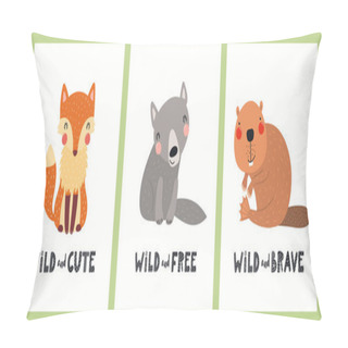 Personality  Cute Funny Woodland Animals Posters, Cards Set Pillow Covers