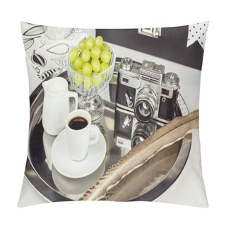 Personality  Breakfast Photographer, Vintage Camera, Espresso Pillow Covers