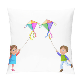 Personality  Kids Playing With Kite. Pillow Covers