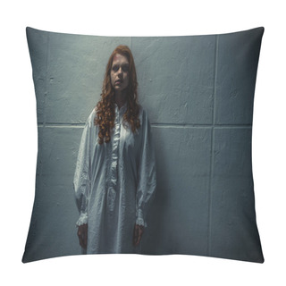 Personality  Demonic Girl In Nightgown Standing Near Wall Pillow Covers