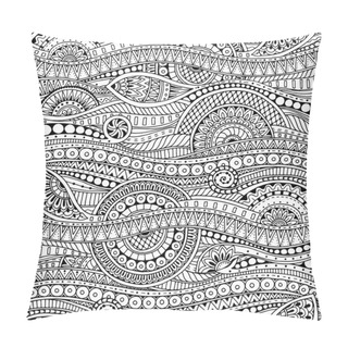 Personality  Ornamental Ethnic Black And White Pattern. Floral Background Can Be Used For Wallpaper, Pattern Fills, Textile, Fabric, Wrapping, Surface Textures, Coloring Book For Adults And Kids. Pillow Covers