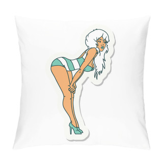 Personality  Sticker Of Tattoo In Traditional Style Of A Pinup Girl In Swimming Costume Pillow Covers