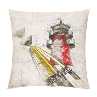 Personality  Digital Artistic Sketch Of A Lighthouse In Buesum In Germany Pillow Covers