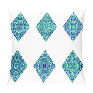 Personality  Ornate Geometrical Isolated Tiled Mosaic Diagonal Square Symbol Set - Abstract Squa Polygonal Vector Element Pillow Covers
