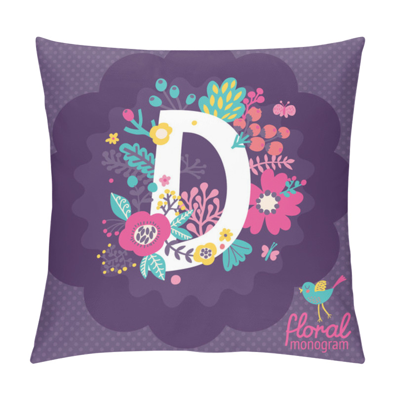 Personality  Floral Card With Letter D Pillow Covers