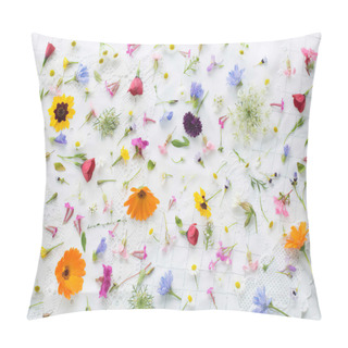 Personality  Blossoms Of Summer Flowers On White Tablecloth Pillow Covers