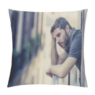 Personality   Young Man At Balcony In Depression Suffering Emotional Crisis Pillow Covers