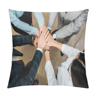 Personality  Cropped Shot Of Multicultural Business Colleagues In Formal Wear Holding Hands In Office Pillow Covers