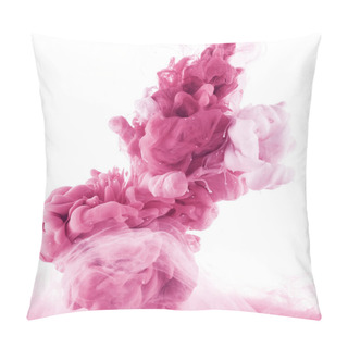 Personality  Close Up View Of Pink And Light Pink Paint Splashes In Water, Isolated On White Pillow Covers