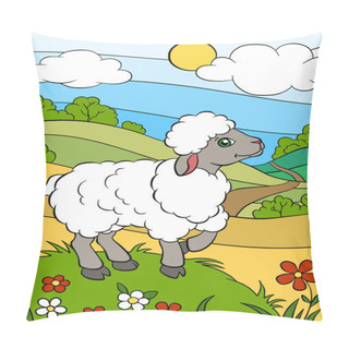 Personality  Cartoon Farm Animals For Kids. Little Cute Sheep. Pillow Covers