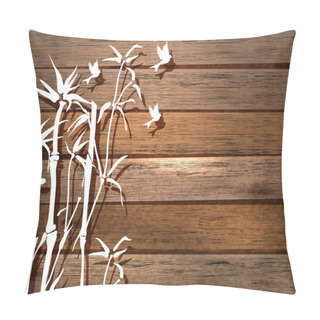 Personality  White Bamboo And Birds Over Wood Background Pillow Covers